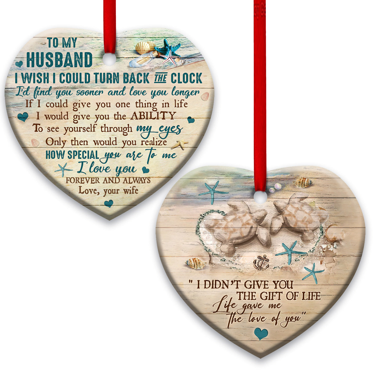 Pack 1 Turtle To My Husband I Love You Turtle Backgound Personalized - Heart Ornament - Owls Matrix LTD