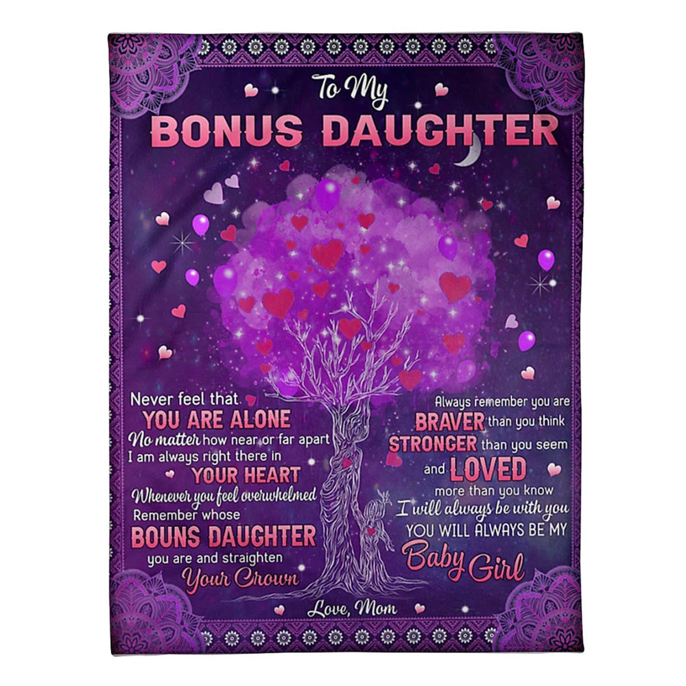 50" x 60" Tree Never Feel That You're Alone Mom To Bonus Daughter - Flannel Blanket - Owls Matrix LTD