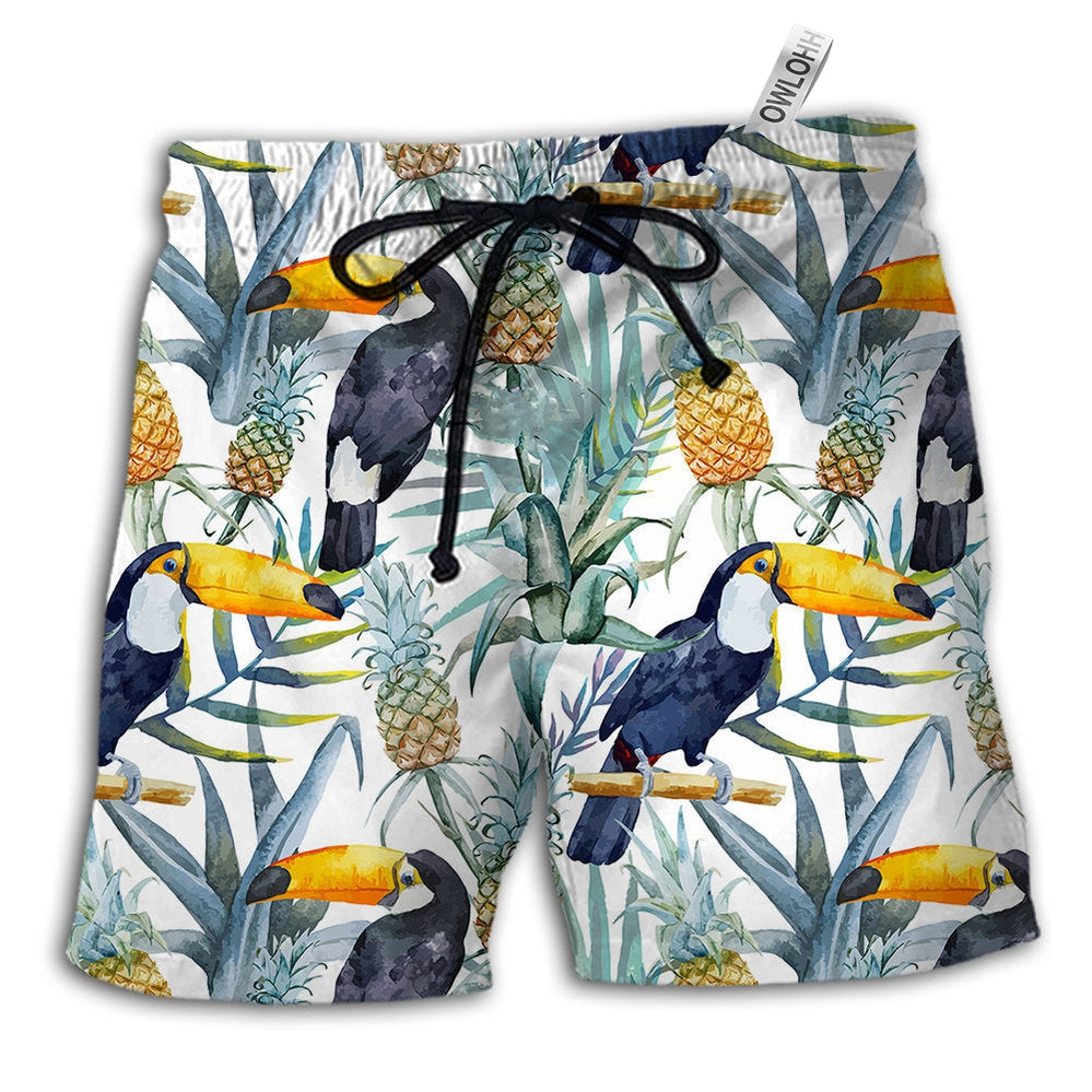 Beach Short / Adults / S Tropical Bird Pineapple Basic Background - Beach Short - Owls Matrix LTD