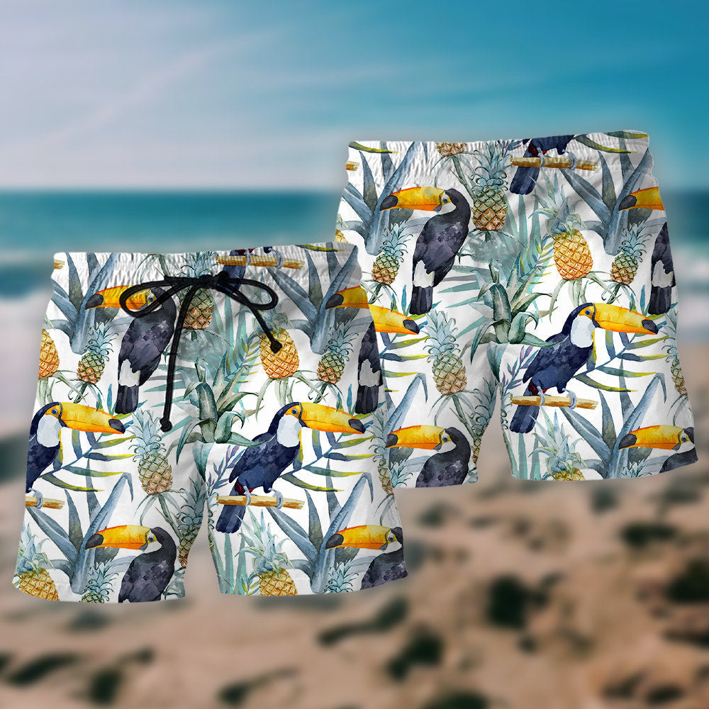 Tropical Bird Pineapple Basic Background - Beach Short - Owls Matrix LTD