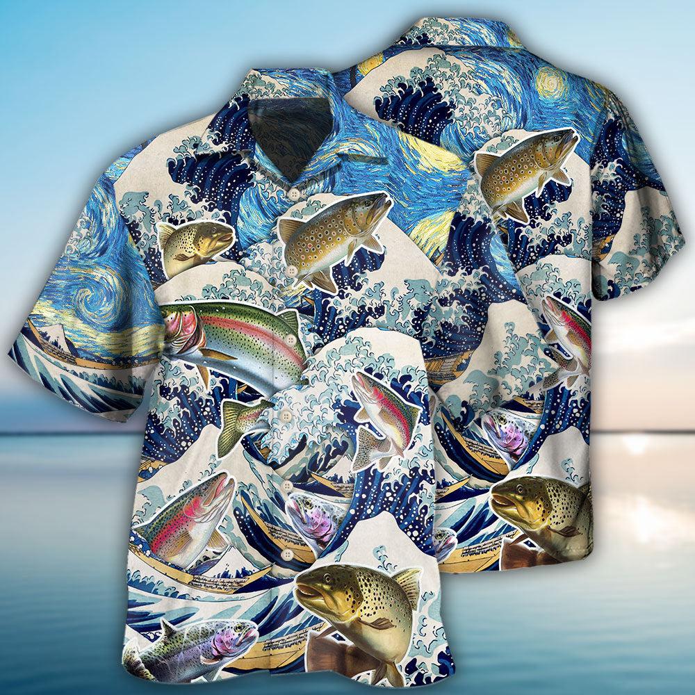 Fishing Trout Fishing Big Waves Style - Hawaiian Shirt - Owls Matrix LTD