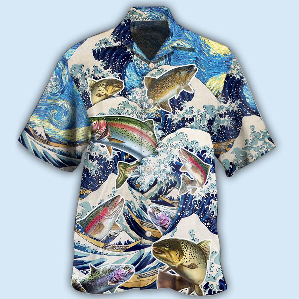 Fishing Trout Fishing Big Waves Style - Hawaiian Shirt - Owls Matrix LTD