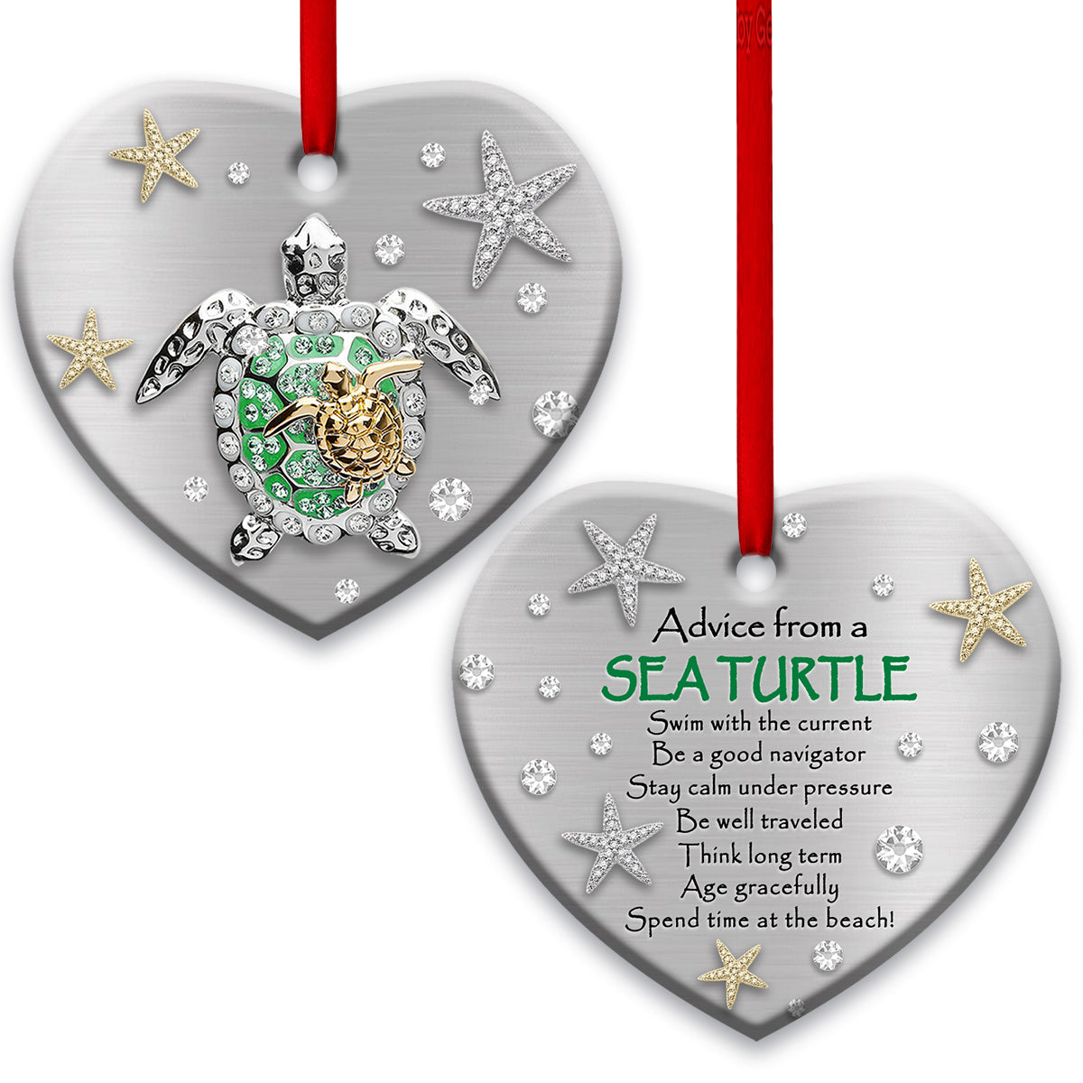 Turtle Advice Spend Time At The Beach Personalized - Heart Ornament - Owls Matrix LTD