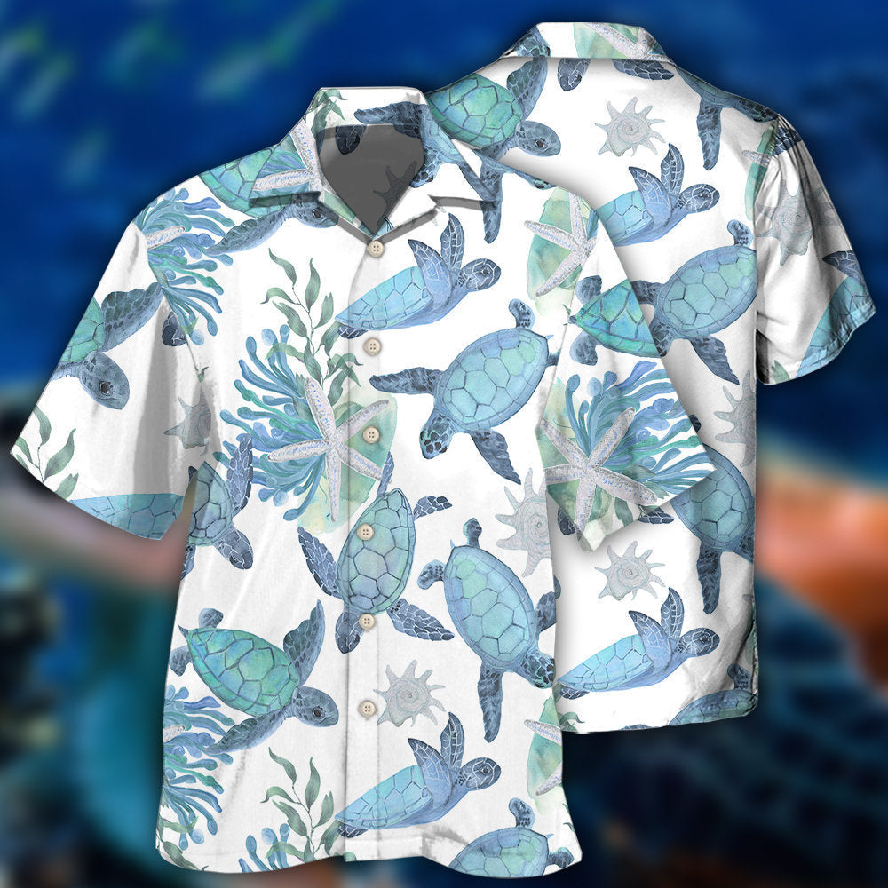 Turtle Blue Turtle Basic - Hawaiian Shirt - Owls Matrix LTD