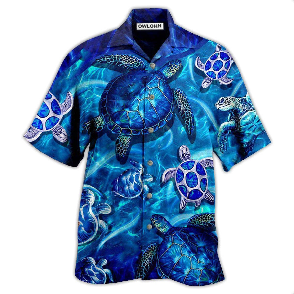 Hawaiian Shirt / Adults / S Turtle Go With The Flow In Ocean - Hawaiian Shirt - Owls Matrix LTD