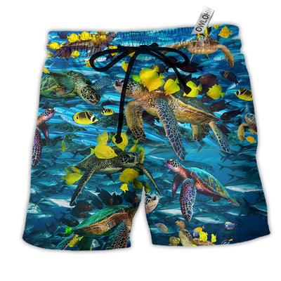 Beach Short / Adults / S Turtle Go With The Flow Turtles And Fish - Beach Short - Owls Matrix LTD