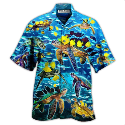 Hawaiian Shirt / Adults / S Turtle Go With The Flow Turtles And Fish Blue Ocean - Hawaiian Shirt - Owls Matrix LTD