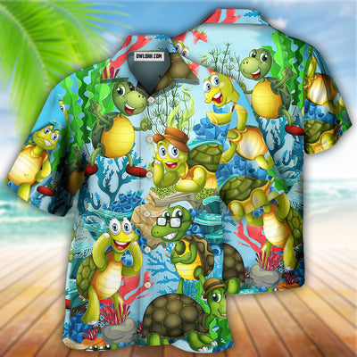 Turtle Mini Happy Funny - Hawaiian Shirt - Owls Matrix LTD