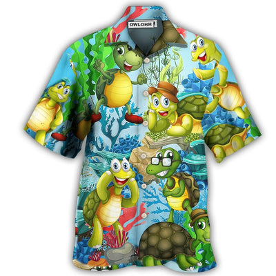 Hawaiian Shirt / Adults / S Turtle Mini Happy Funny - Hawaiian Shirt - Owls Matrix LTD