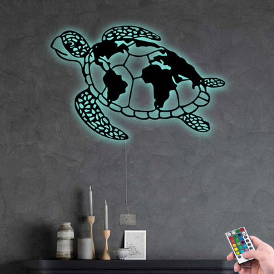 Turtle Sea Turtle Swims Freely - Led Light Metal - Owls Matrix LTD