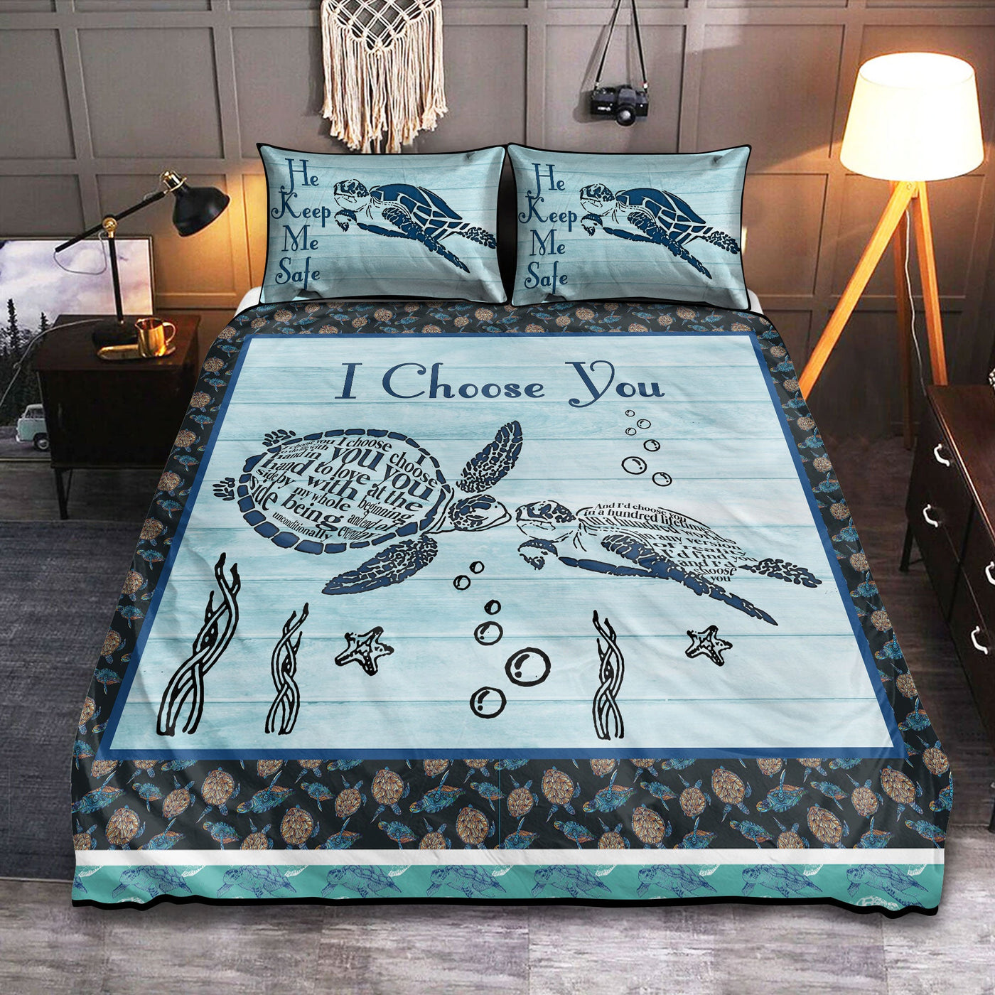 Turtle I Choose You Blur Blue - Bedding Cover - Owls Matrix LTD