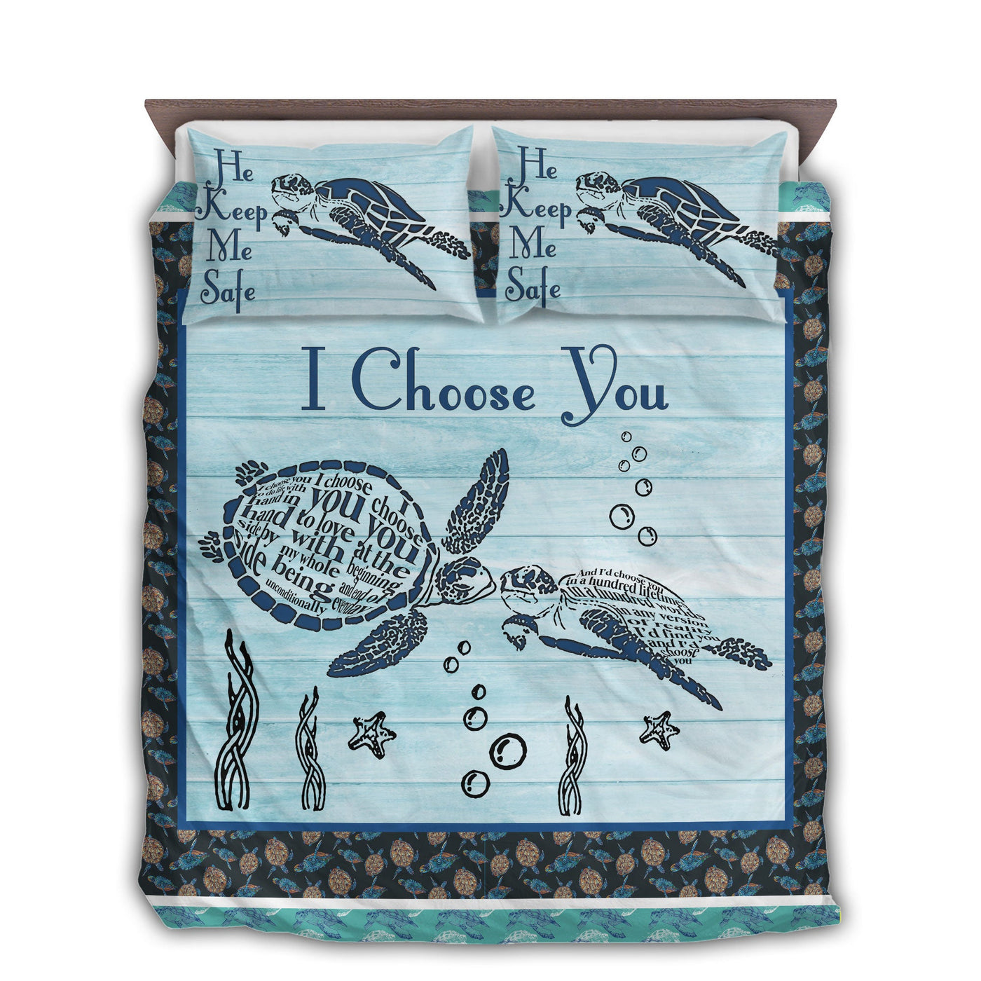US / Twin (68" x 86") Turtle I Choose You Blur Blue - Bedding Cover - Owls Matrix LTD