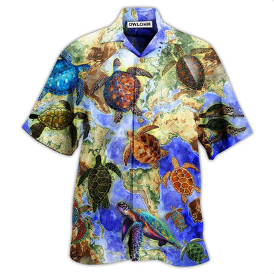 Hawaiian Shirt / Adults / S Turtle Swim Around The World - Hawaiian Shirt - Owls Matrix LTD