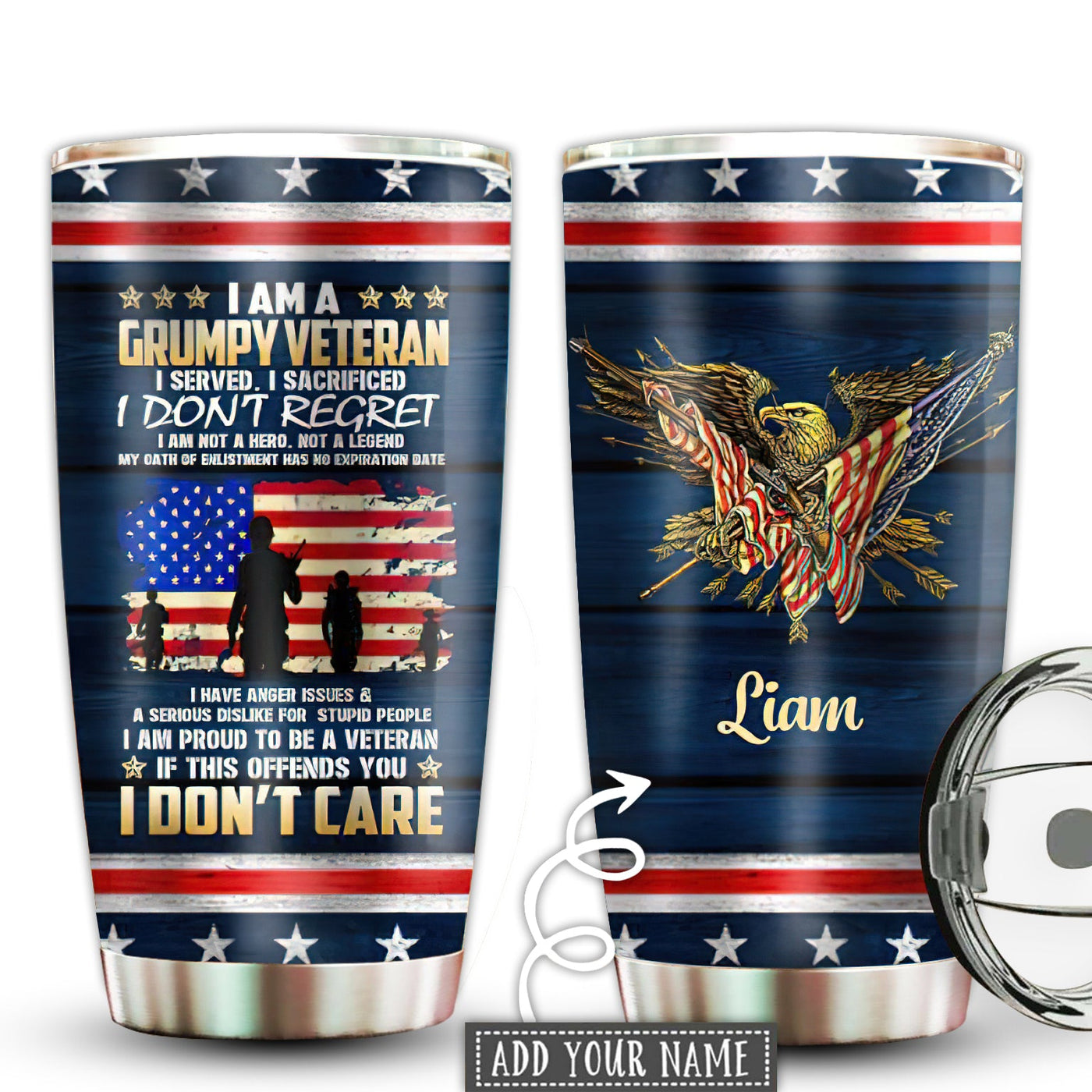 20OZ Veteran Grumpy I Don't Care Personalized - Tumbler - Owls Matrix LTD