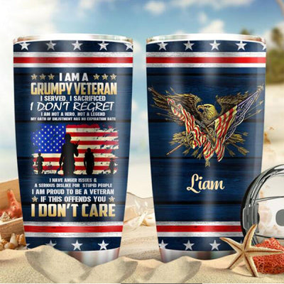 Veteran Grumpy I Don't Care Personalized - Tumbler - Owls Matrix LTD