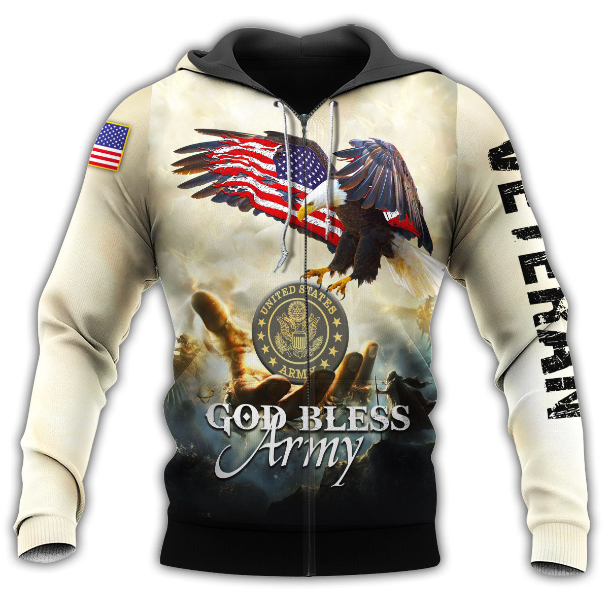 Zip Hoodie / S Veteran God Bless Army - Hoodie - Owls Matrix LTD