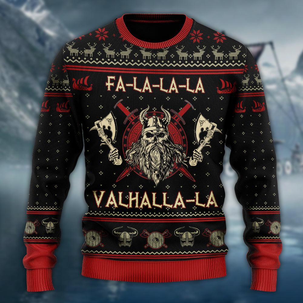 Viking Valhalla Black And Red - Sweater - Ugly Christmas Sweaters - Owls Matrix LTD
