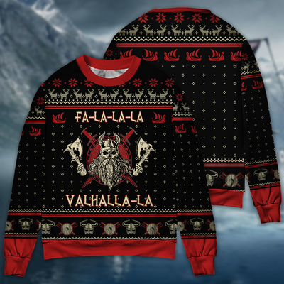 Viking Valhalla Black And Red - Sweater - Ugly Christmas Sweaters - Owls Matrix LTD