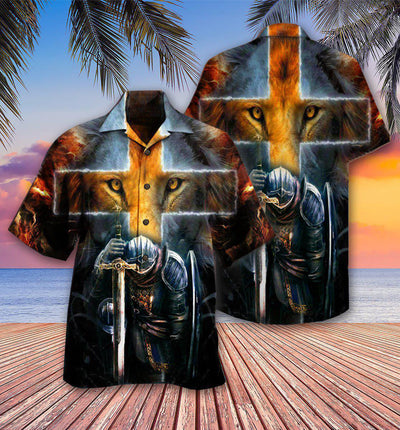 Warrior Of Christ Lion Cross - Hawaiian Shirt - Owls Matrix LTD