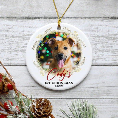 Dog First Christmas Pets Custom Photo Personalized - Circle Ornament - Owls Matrix LTD