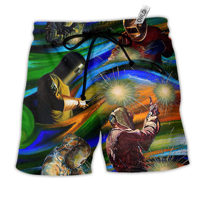 Beach Short / Adults / S Welder - Yes I Know I Am On Fire, Let Me Finish This Weld Color - Beach Short - Owls Matrix LTD
