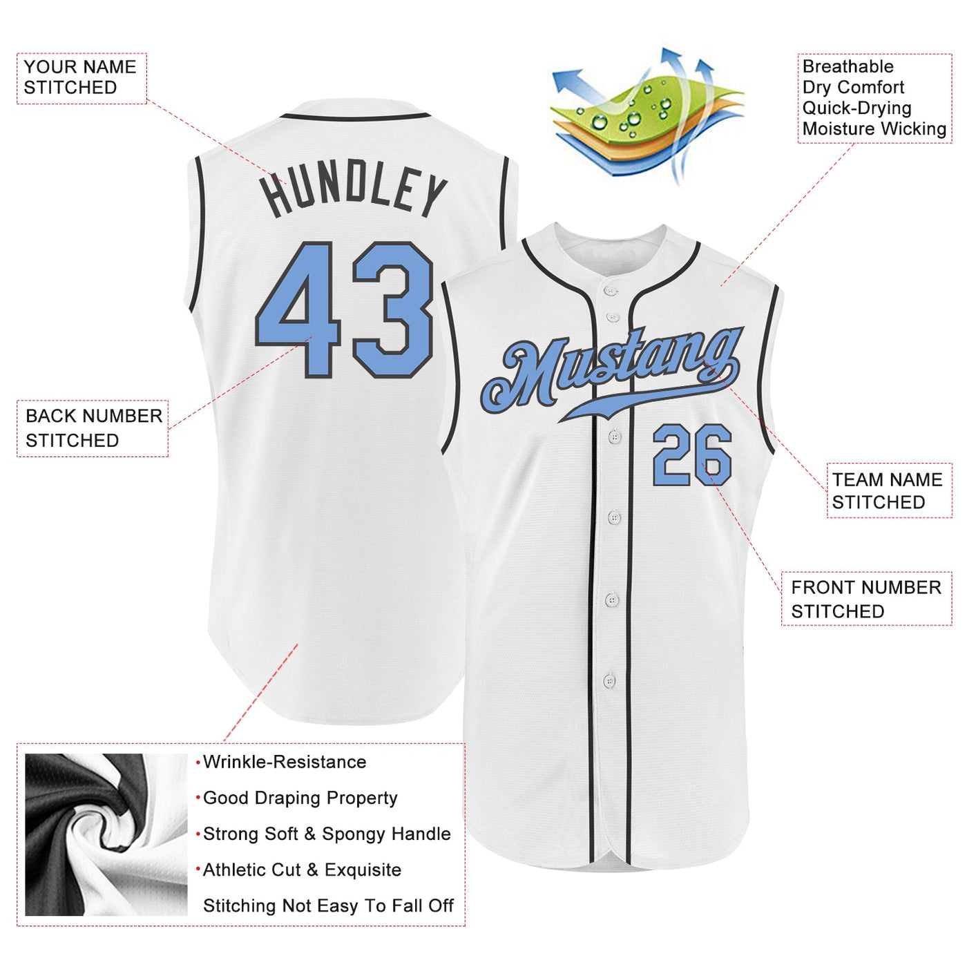 Custom White Light Blue-Dark Gray Authentic Sleeveless Baseball Jersey - Owls Matrix LTD