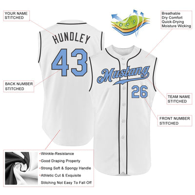 Custom White Light Blue-Dark Gray Authentic Sleeveless Baseball Jersey - Owls Matrix LTD