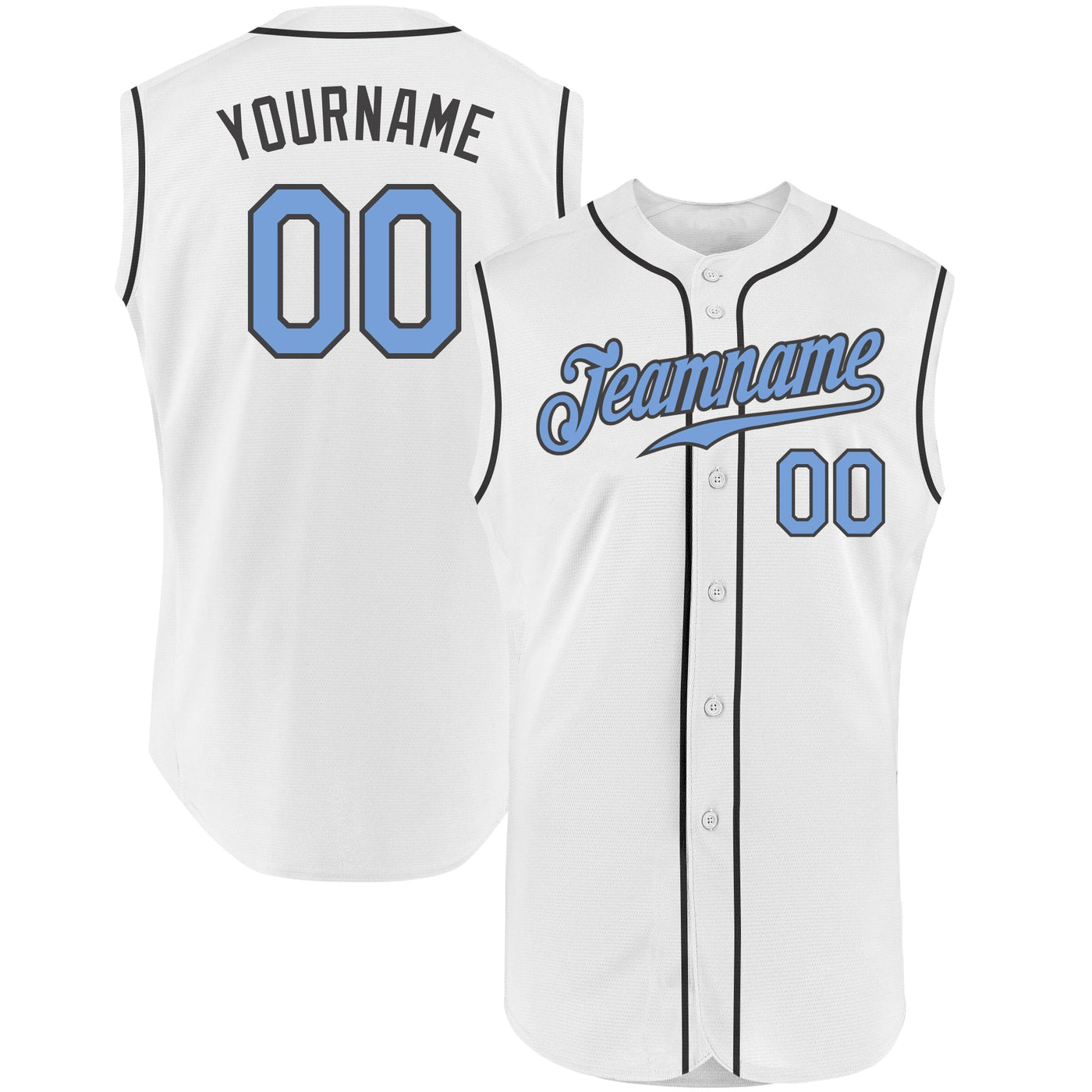 Custom White Light Blue-Dark Gray Authentic Sleeveless Baseball Jersey - Owls Matrix LTD