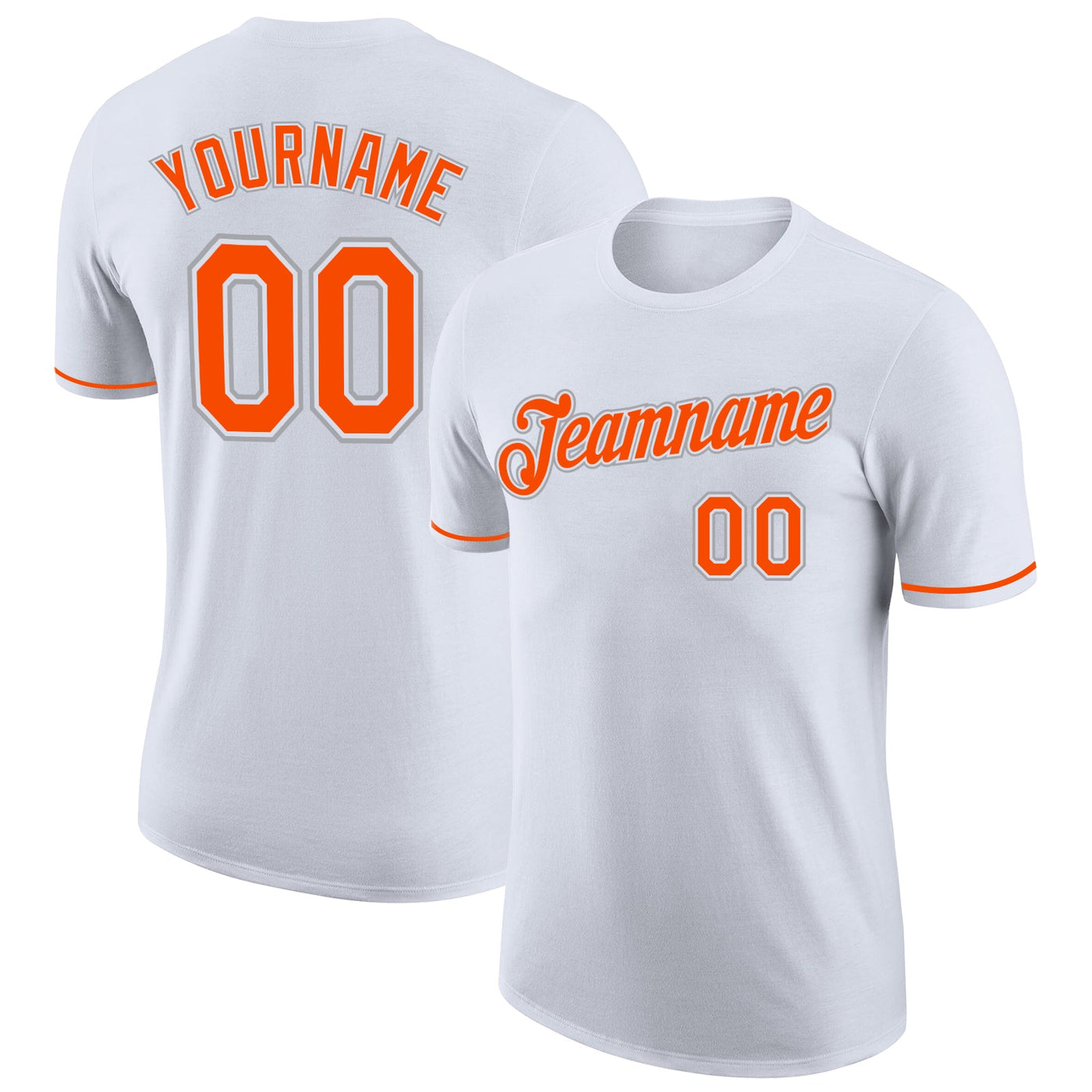 Custom White Orange-Gray Performance T-Shirt