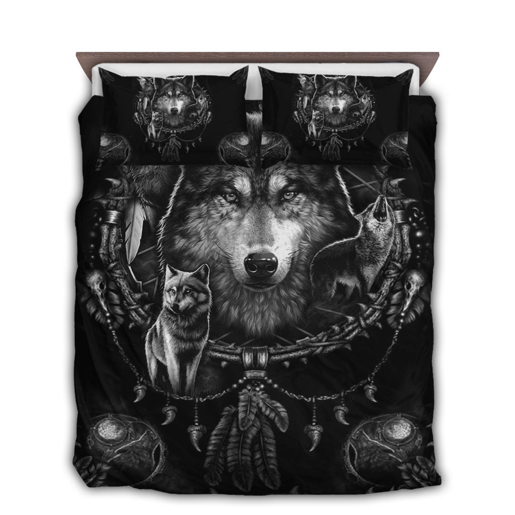 US / Twin (68" x 86") Wolf Dreamcatcher Black Style - Bedding Cover - Owls Matrix LTD