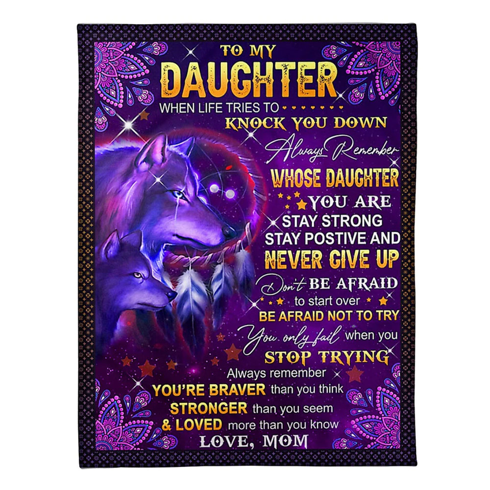 50" x 60" Wolf Never Give Up Lovely Gift For Daughter From Mom - Flannel Blanket - Owls Matrix LTD
