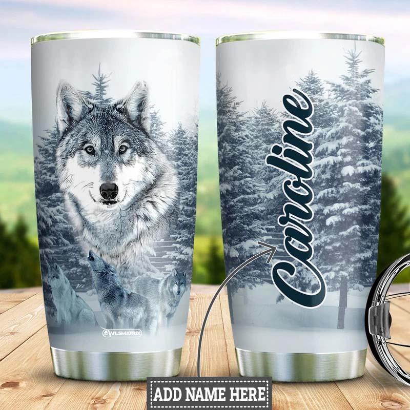Wolf Pine Tree Snow Personalized - Tumbler - Owls Matrix LTD