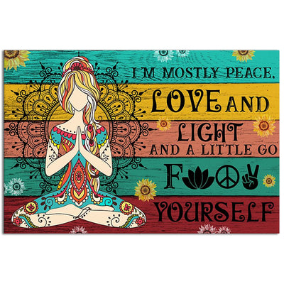 12x18 Inch Yoga Love Peace I'm Mostly Peace - Horizontal Poster - Owls Matrix LTD