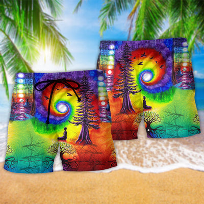 Yoga Meditation Is Being In Tune With Your Inner Universe Color - Beach Short - Owls Matrix LTD