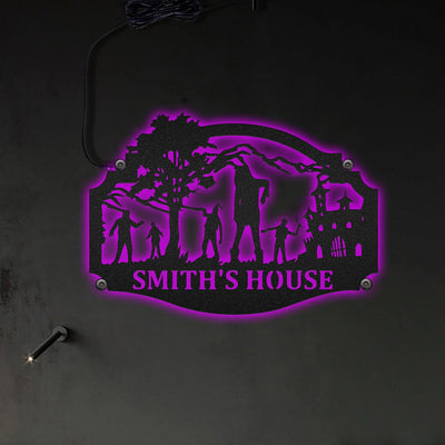 Zombie Rise Haunting House Personalized - Led Light Metal - Owls Matrix LTD