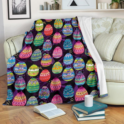 Easter Eggs Pattern Purple Happy Easter Day - Flannel Blanket - Owls Matrix LTD