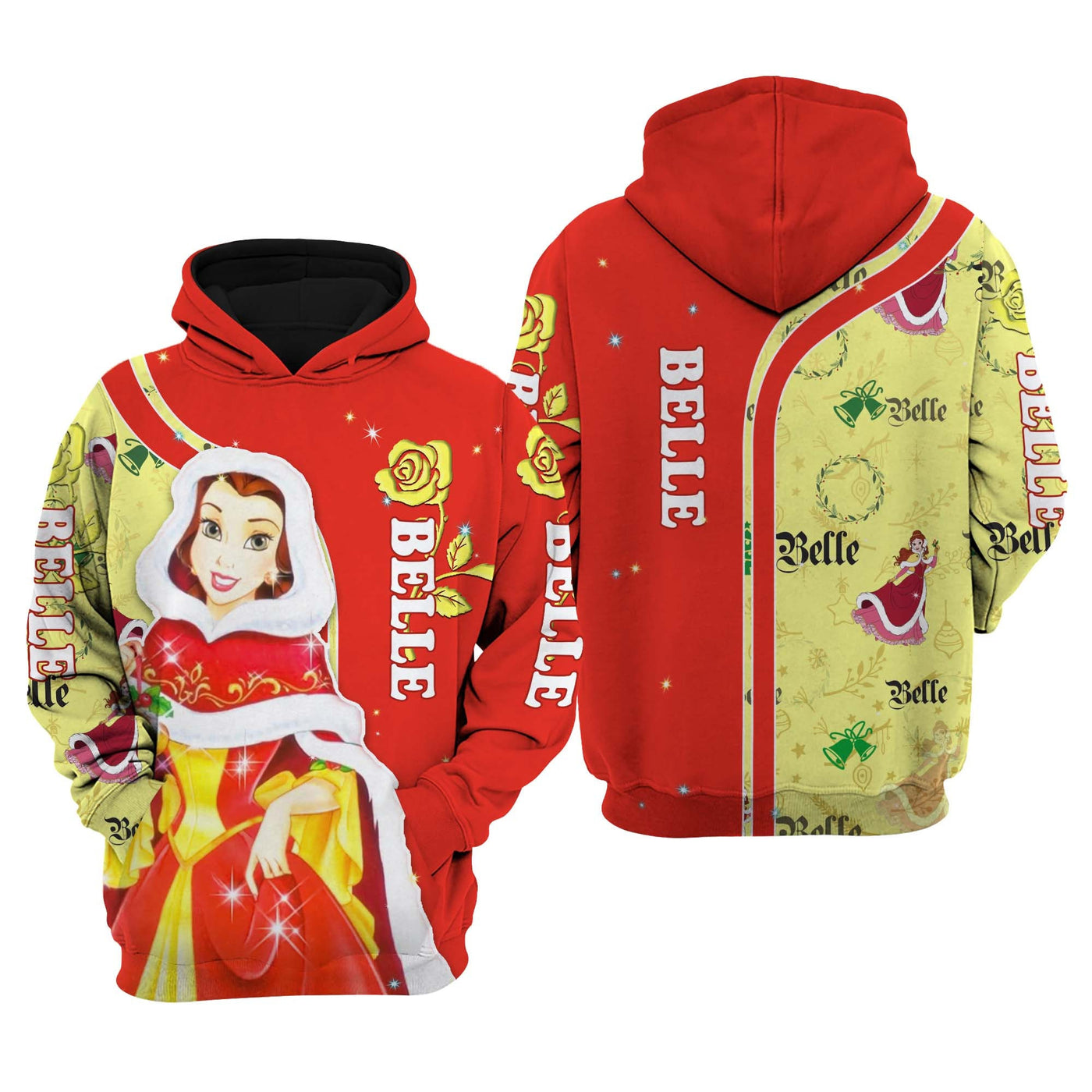 Belle Red Christmas Disney AOP Unisex Hoodie