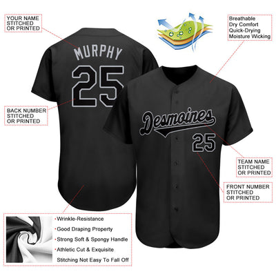 Custom Black Black-Gray Authentic Baseball Jersey - Owls Matrix LTD