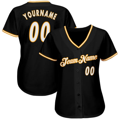 Custom Black White-Gold Authentic Baseball Jersey - Owls Matrix LTD