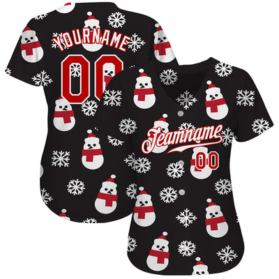 Custom Black Red-White Christmas 3D Authentic Baseball Jersey - Owls Matrix LTD