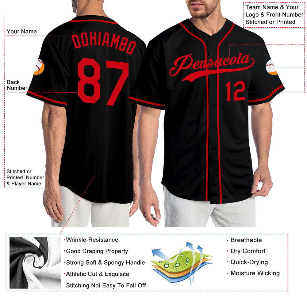 Custom Black Red Authentic Baseball Jersey - Owls Matrix LTD