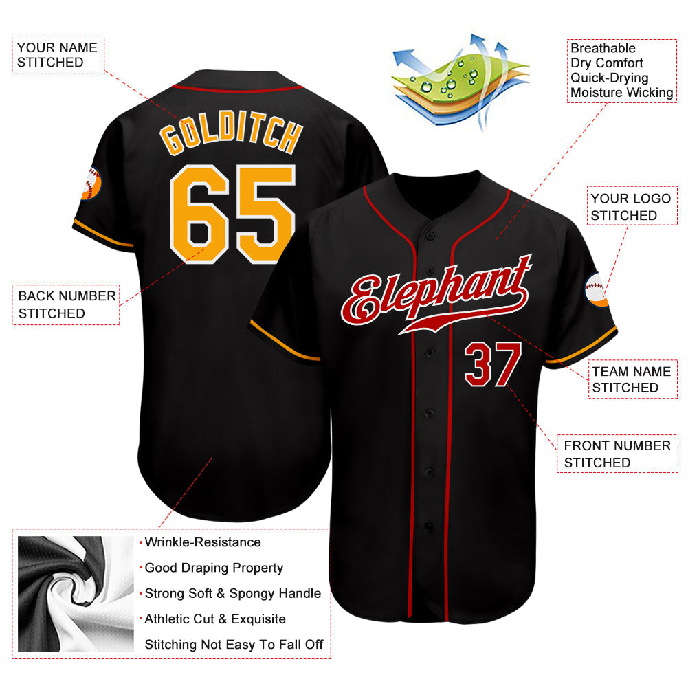 Custom Black Gold-Red Authentic Baseball Jersey - Owls Matrix LTD