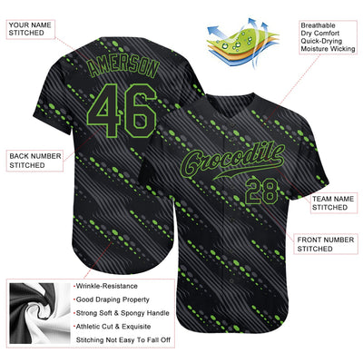 Custom Black Black-Neon Green 3D Pattern Design Authentic Baseball Jersey - Owls Matrix LTD