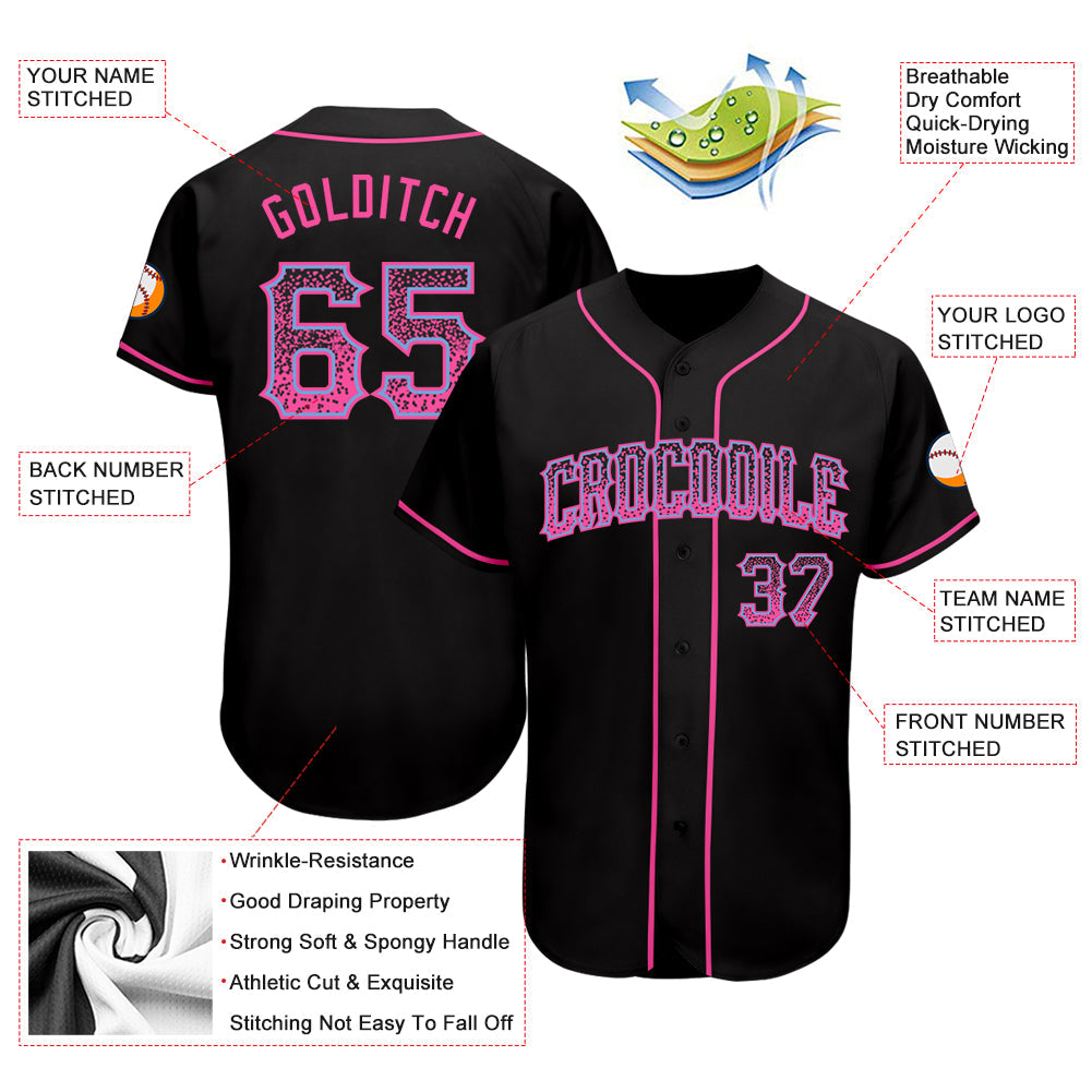 Custom Black Pink-Light Blue Authentic Drift Fashion Baseball Jersey - Owls Matrix LTD
