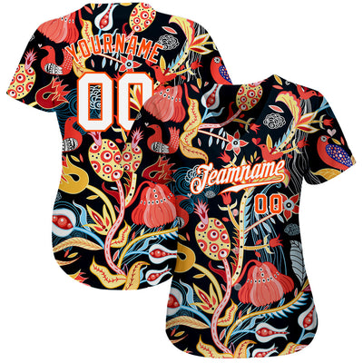 Custom Black White-Orange 3D Pattern Design Flowers Authentic Baseball Jersey - Owls Matrix LTD