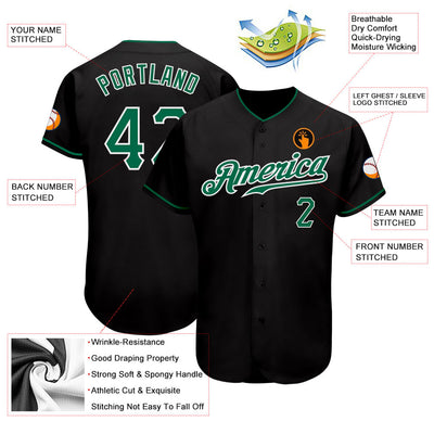 Custom Black Kelly Green-White Authentic Baseball Jersey - Owls Matrix LTD