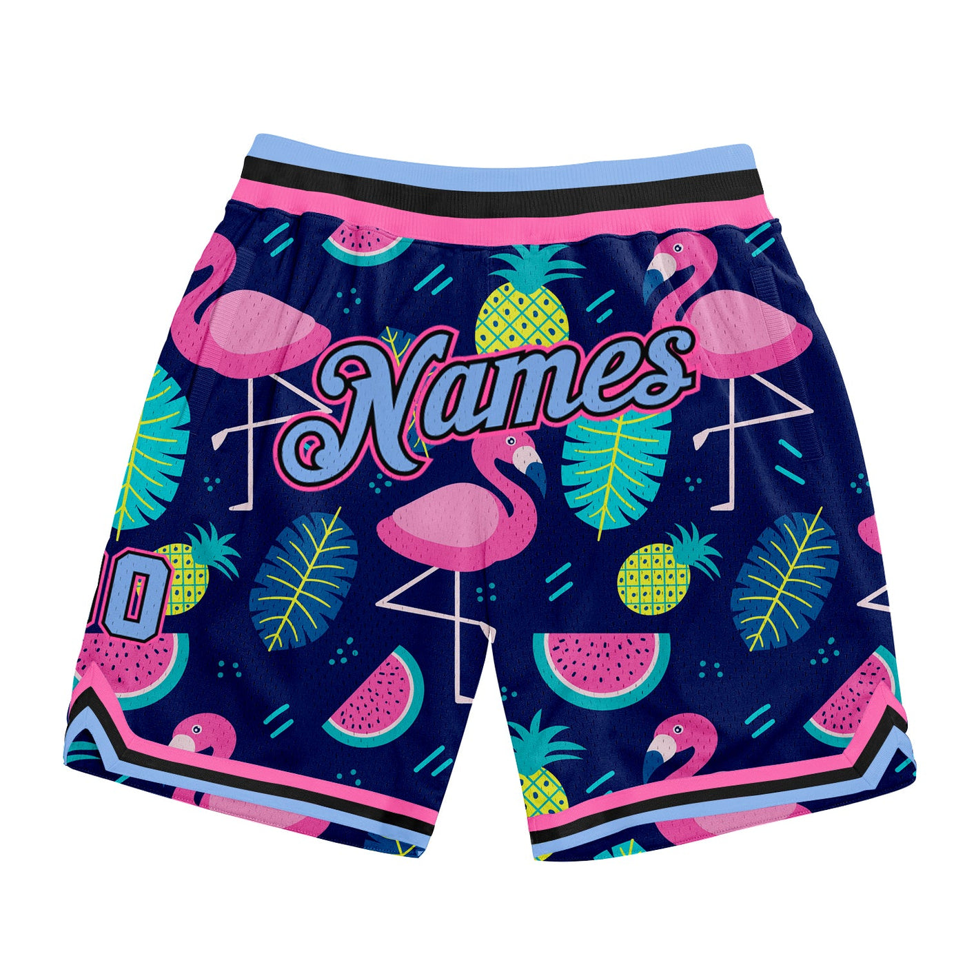 Custom Black Light Blue-Pink 3D Pattern Design Flamingo Authentic Basketball Shorts