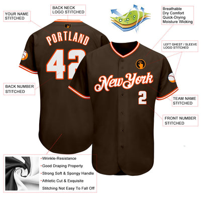 Custom Brown White-Orange Authentic Baseball Jersey - Owls Matrix LTD