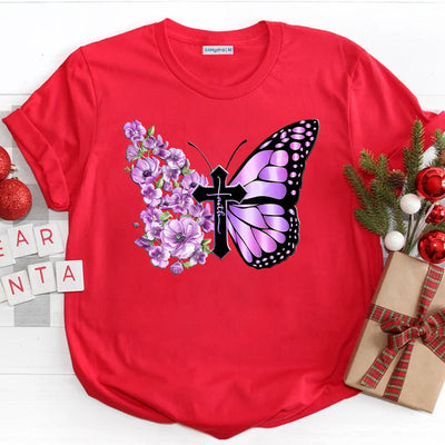 Butterfly Faith Cross Pansies THAZ0811009Z Dark Classic T Shirt