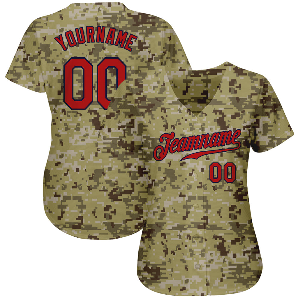 Custom Camo Red-Navy Authentic Salute To Service Baseball Jersey - Owls Matrix LTD